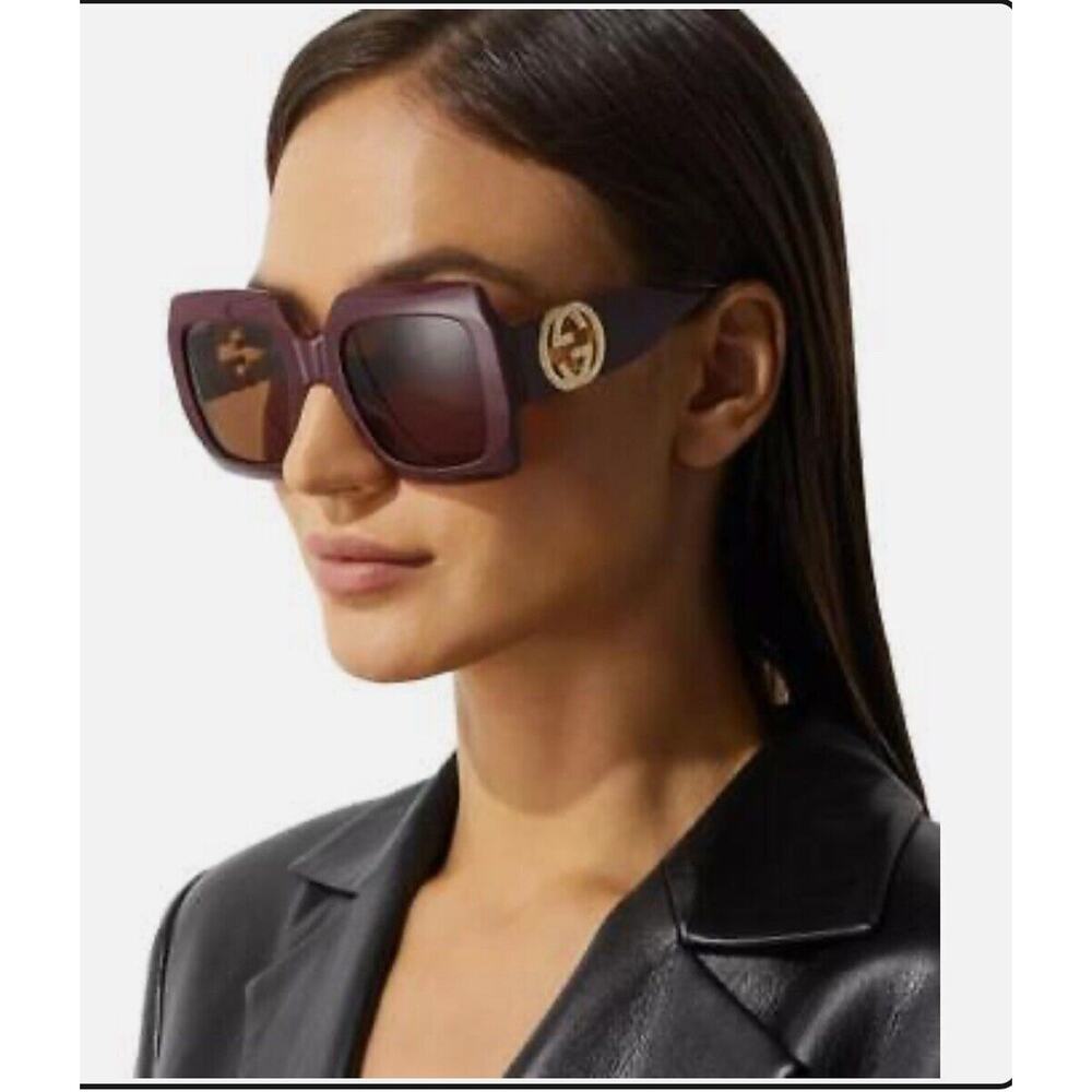 Gucci Square Oversized Sunglasses in Deep Burgundy with Brown Lenses - Picture 9 of 9